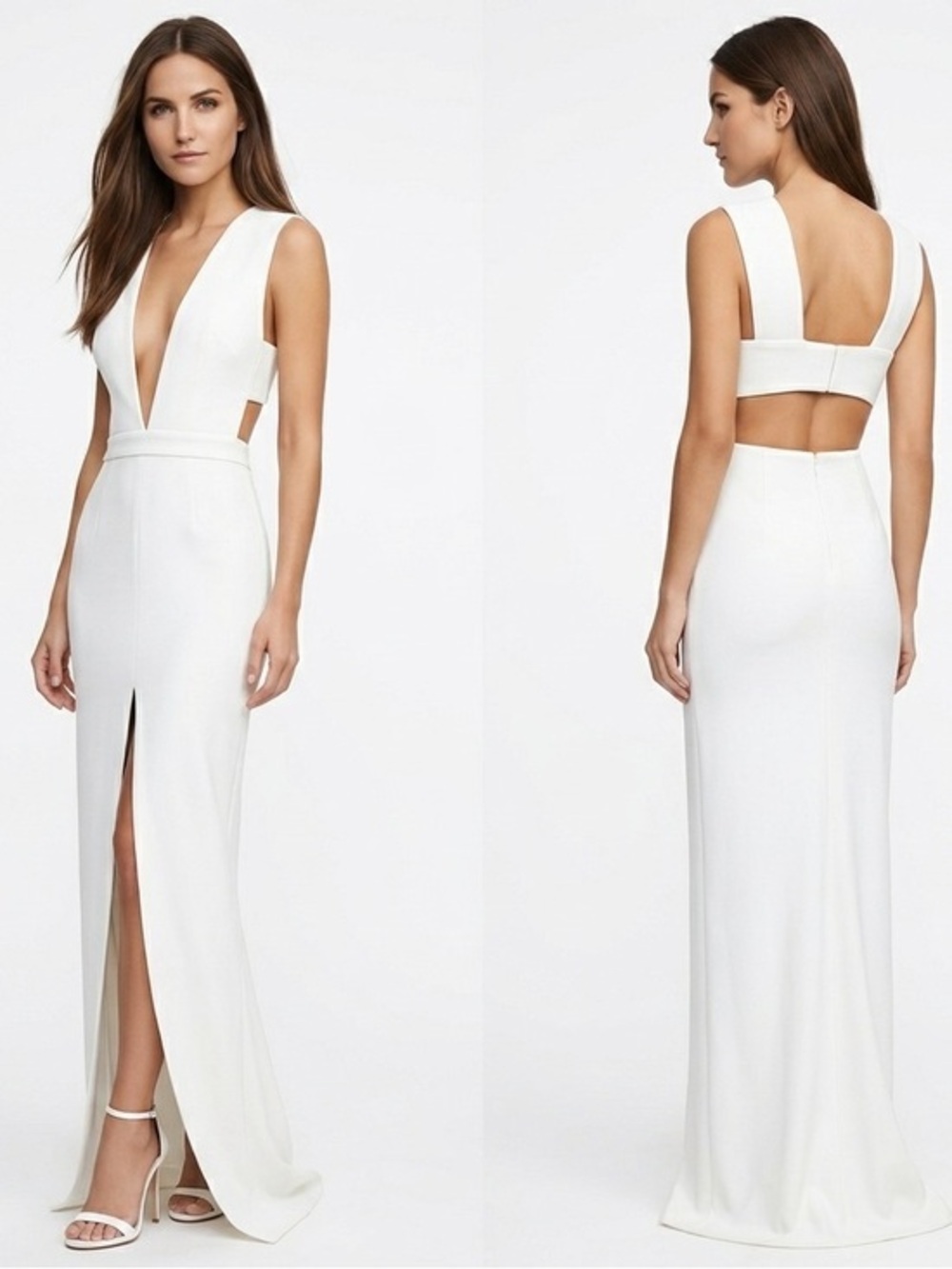 Solace London Dylan White Plunge Gown High Slit Maxi Bridal Size 2⁠